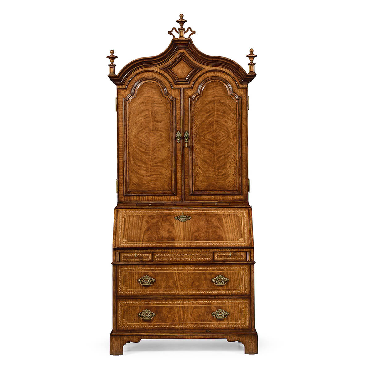 Front view, elegant walnut secretary desk.