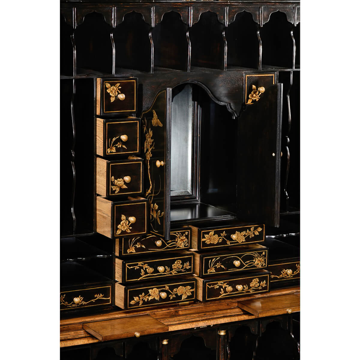 Open drawers, detailed interior of secretary desk.