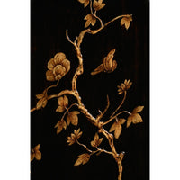 Butterfly and floral detail on secretary desk interior.