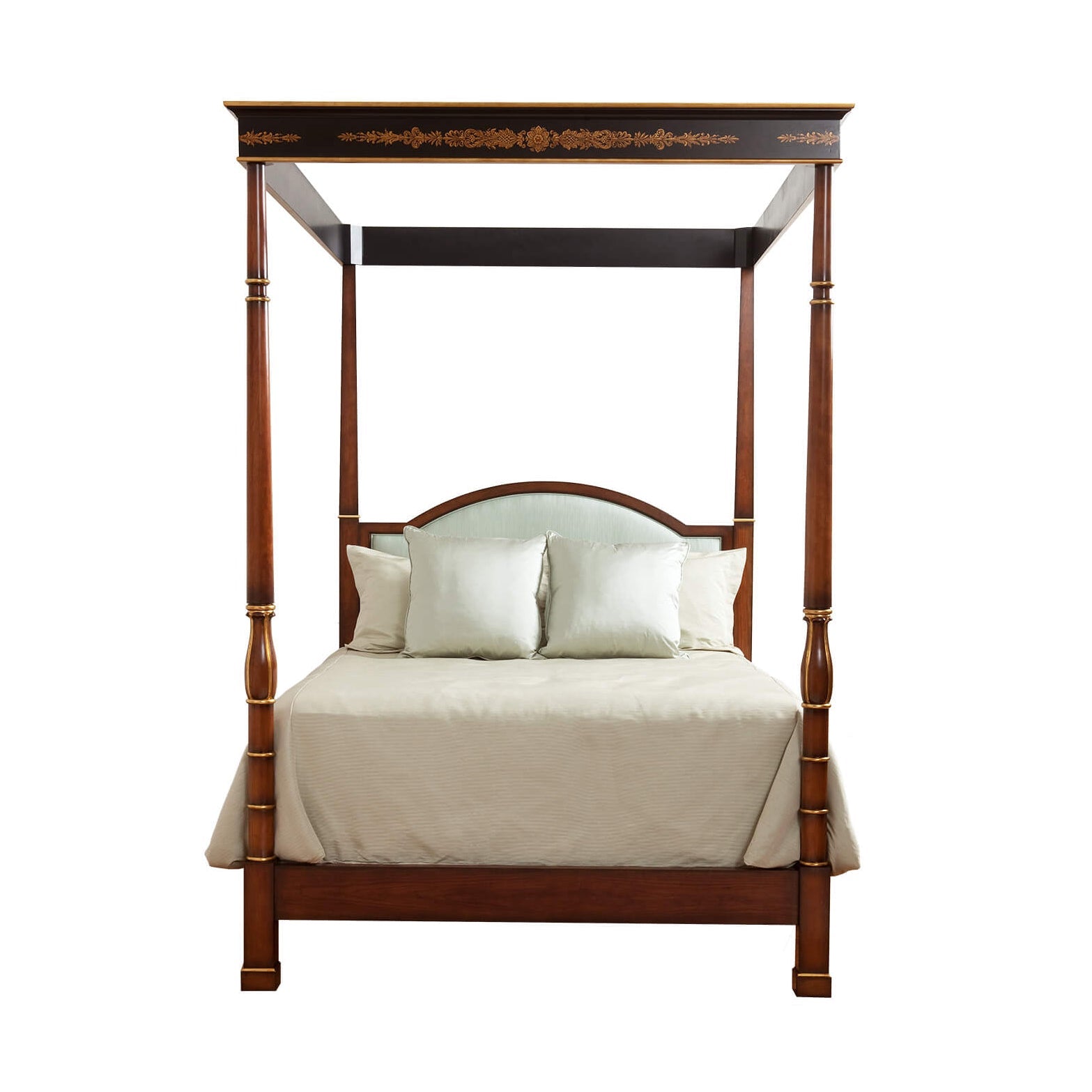 Queen size Regency poster bed with canopy, front view.