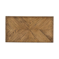 Rustic oak bedside table, top surface detail.