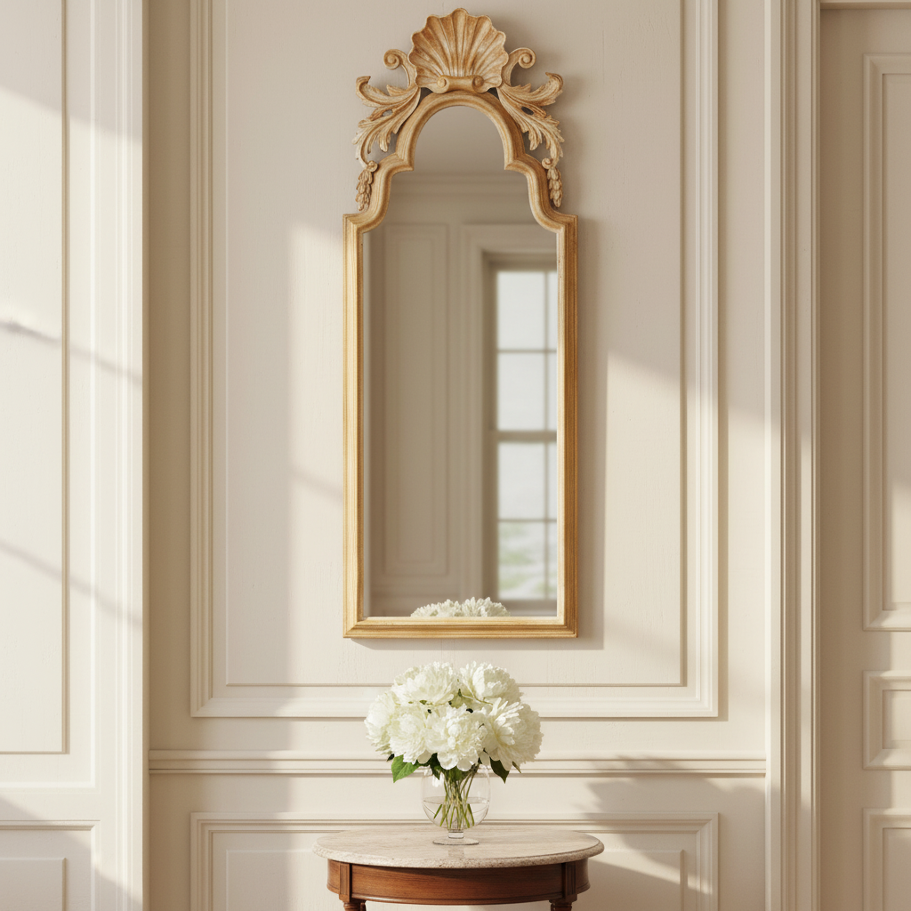 Hand-carved Queen Anne mirror in refined setting